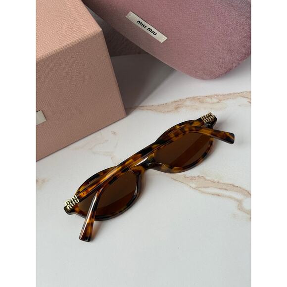 NEW Miu Miu MU04ZS Honey Havana Brown Oval Sunglasses